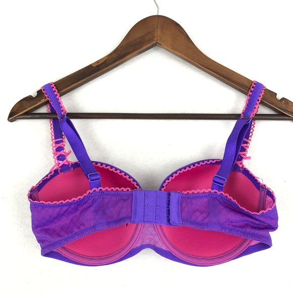La Vie en Rose Women's Size 34DD Purple Pink Mesh Lace Trim Bow Detail Bra - Picture 3 of 9